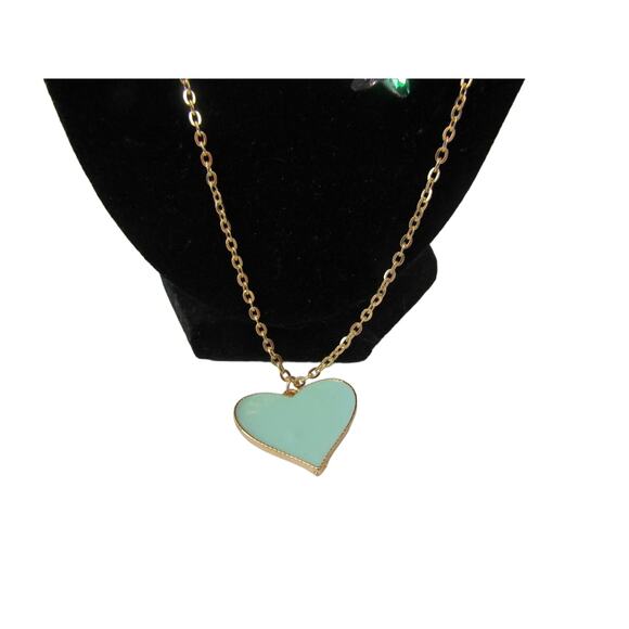 Blue Heart 3 Tiered Rhinestone Pendant Necklace Choker Chain Boho - Picture 5 of 6